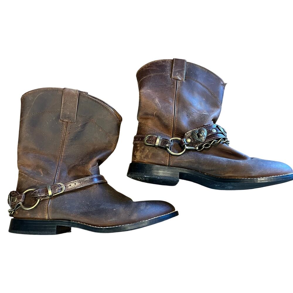 Justin Dark Brown Heart Buckle Leather Western Boots Size 5D